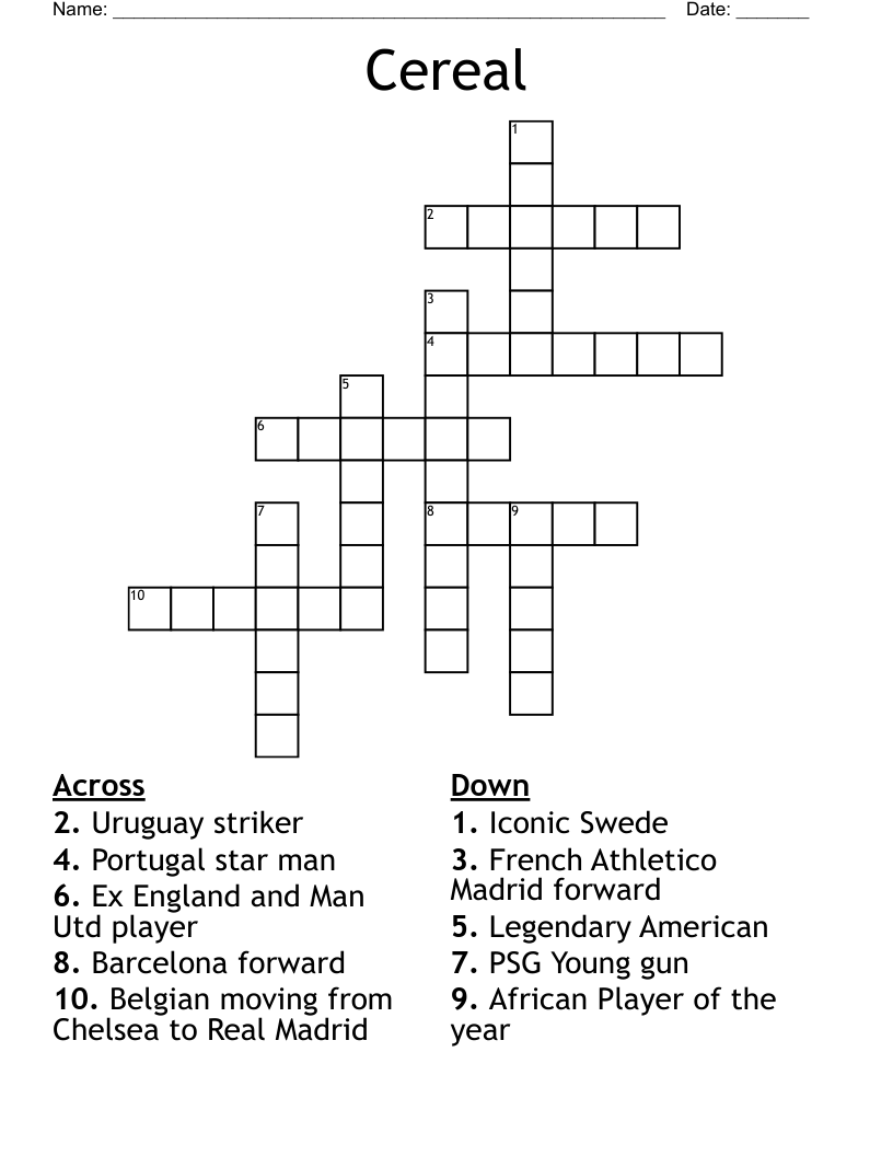 Cereal Crossword WordMint Cereal Crossword WordMint