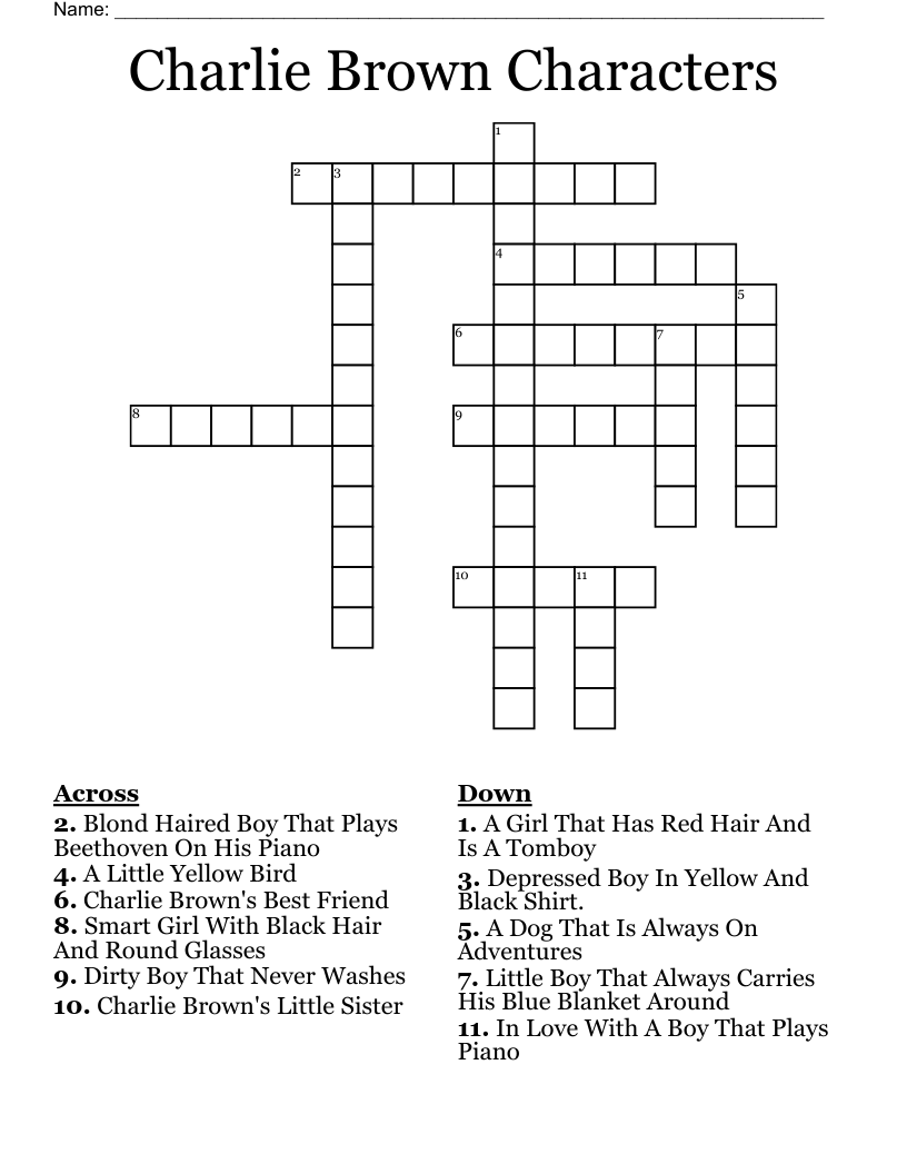 Charlie Brown Characters Crossword WordMint