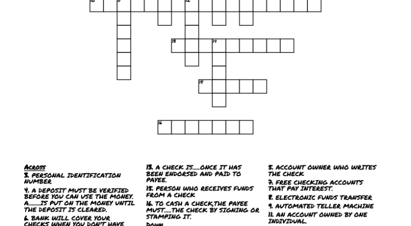 Checking Accounts Crossword WordMint