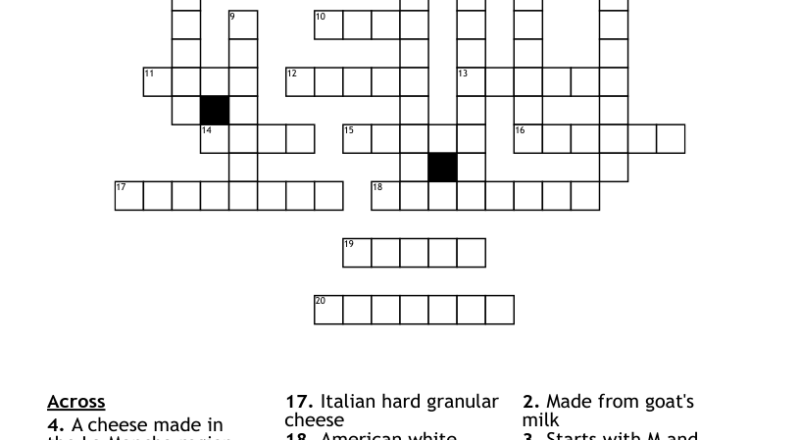 Cheeses Crossword WordMint