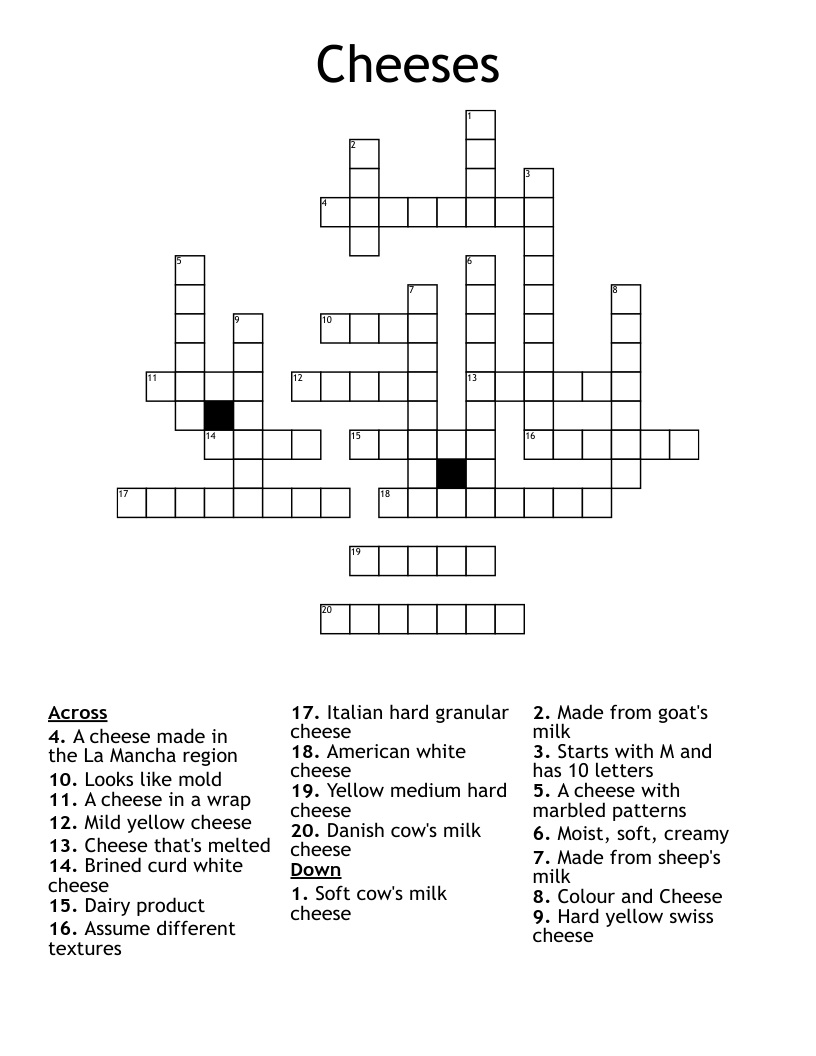 Cheeses Crossword WordMint