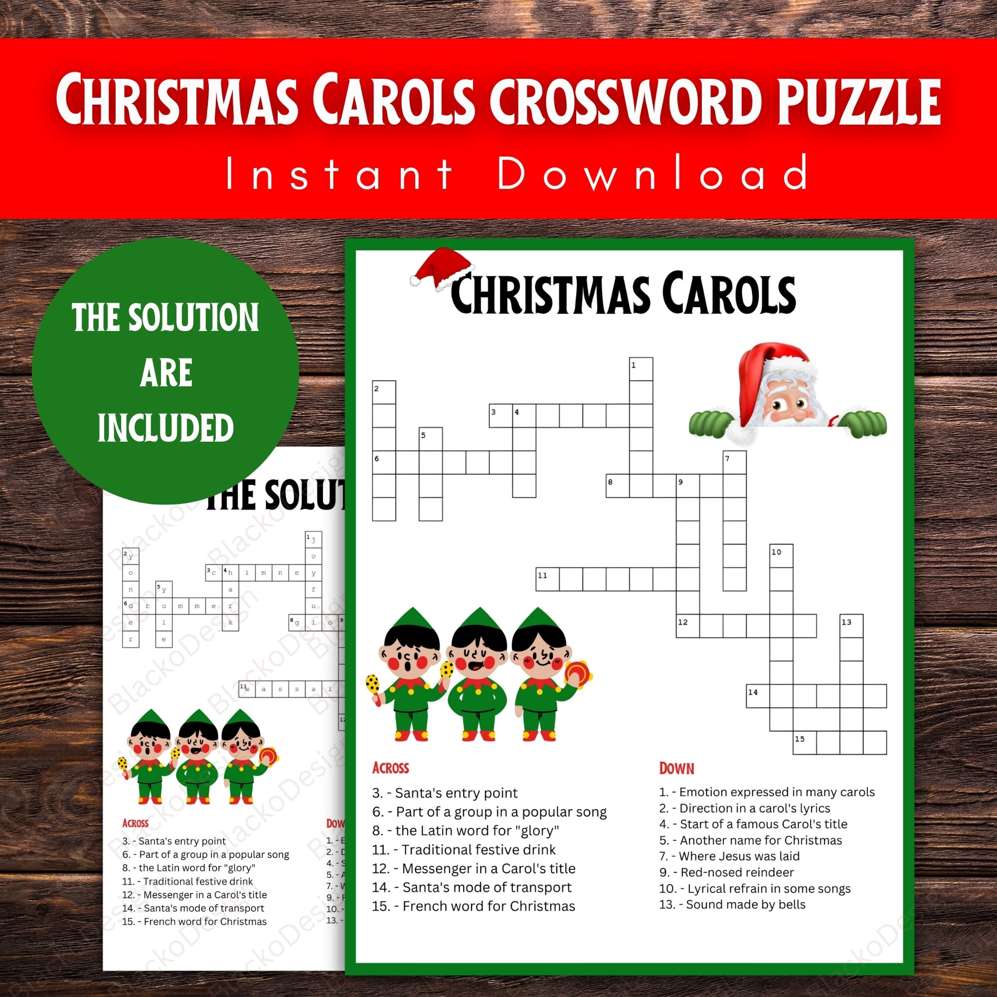 Christmas Carols Crossword Puzzle Printable Christmas Crossword Puzzle For Kids And Adults Christmas Crossword Puzzle Instant Download Etsy