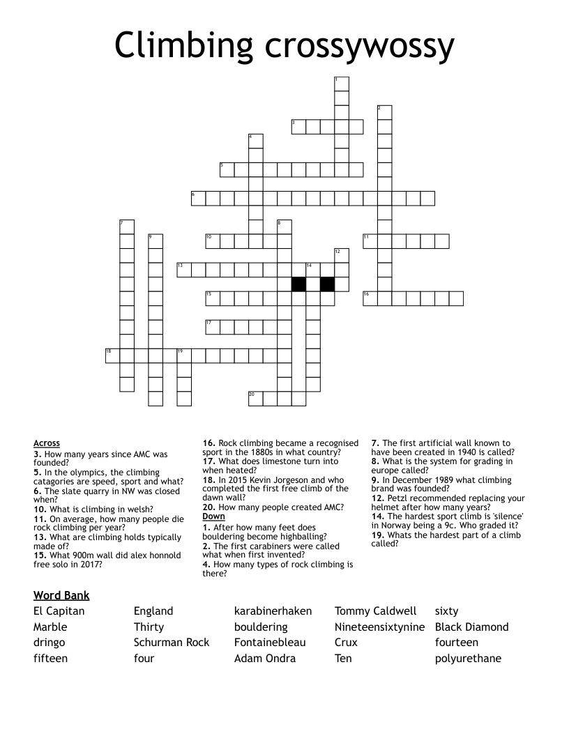 Climbing Crossywossy Crossword WordMint