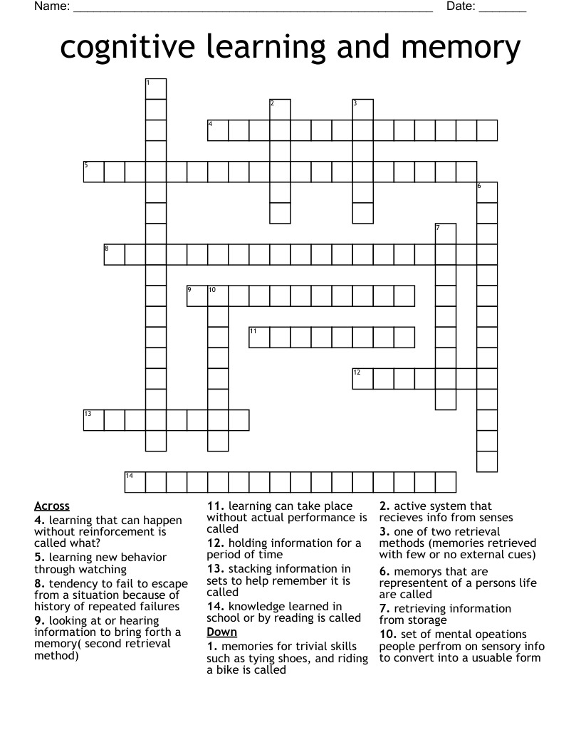 Cognitive Learning And Memory Crossword WordMint