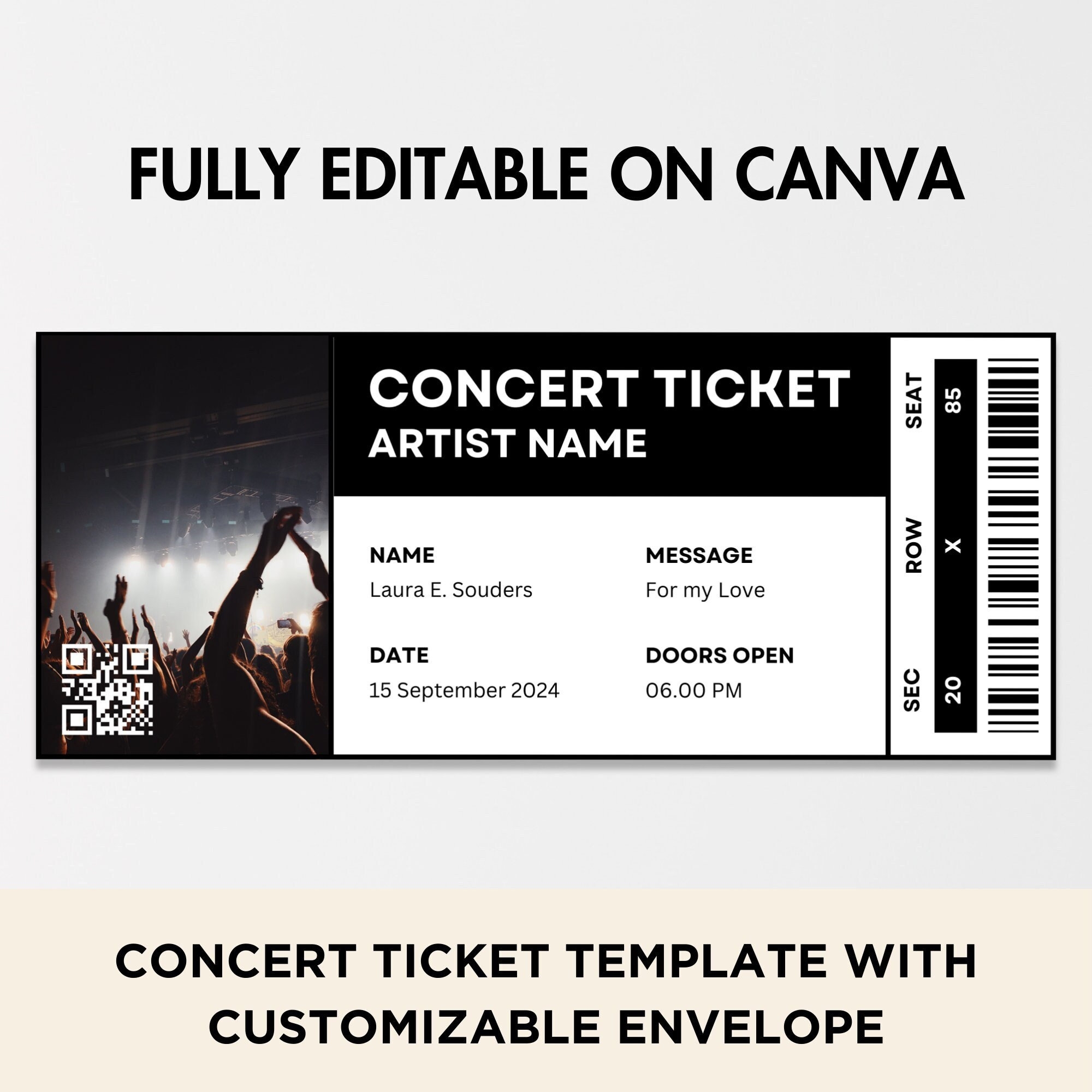 Concert Ticket Template Event Ticket Concert Tour Ticket Live Concert Tickets Fake Ticket Editable Printable Ticket Etsy