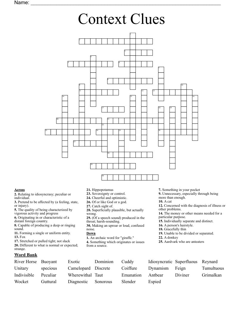 Context Clues Crossword WordMint