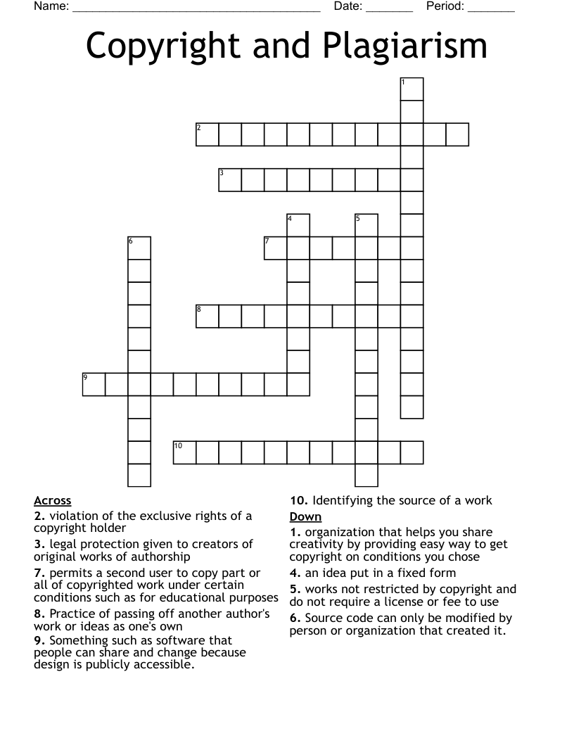Copyright And Plagiarism Crossword WordMint
