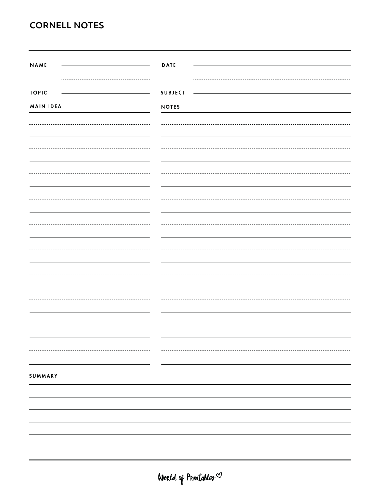 cornell notes template printable