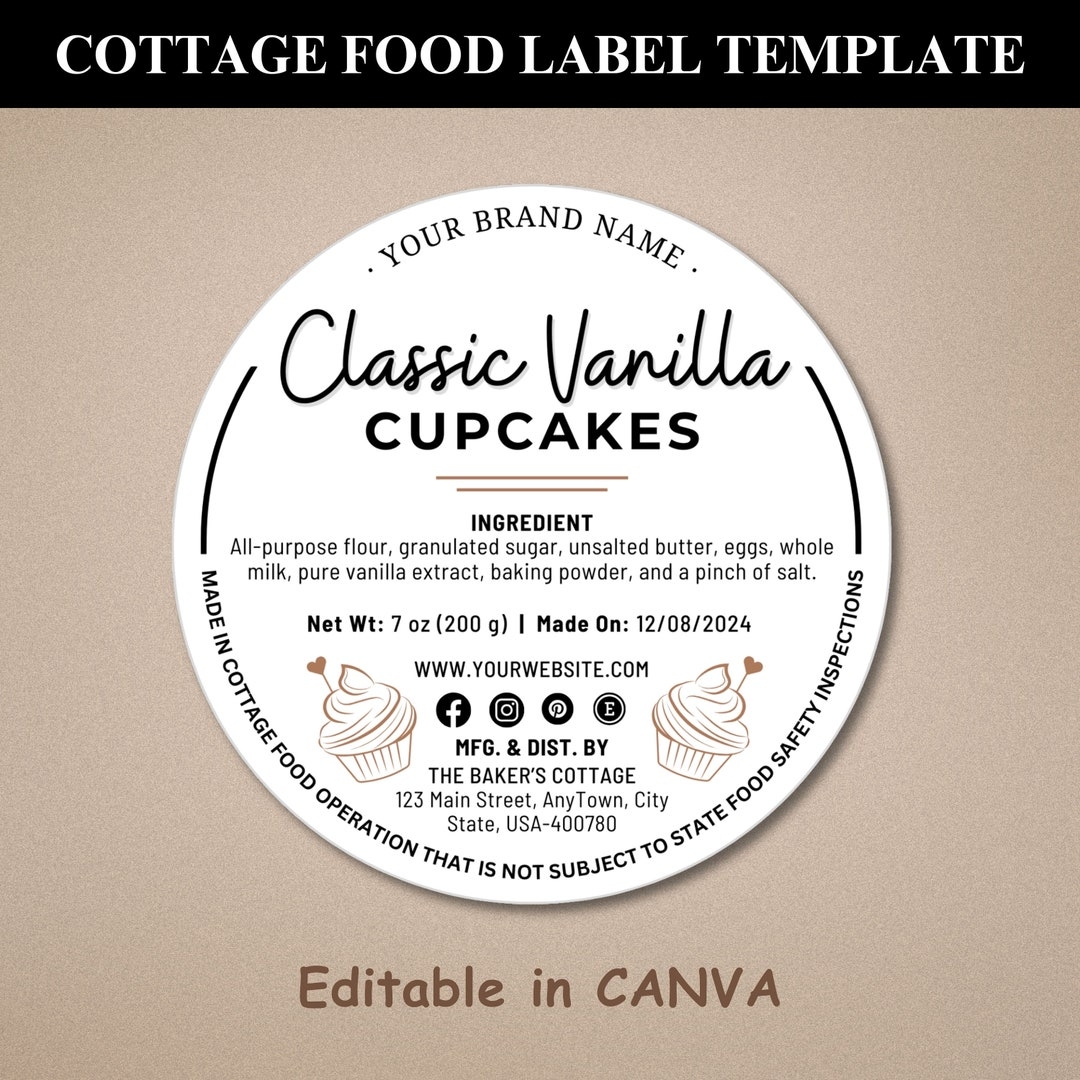 Cottage Food Label Cottage Baking Label Printable Food Label Home Baked Goods Label Home Bakery Stickers Ingredient Label Template Etsy