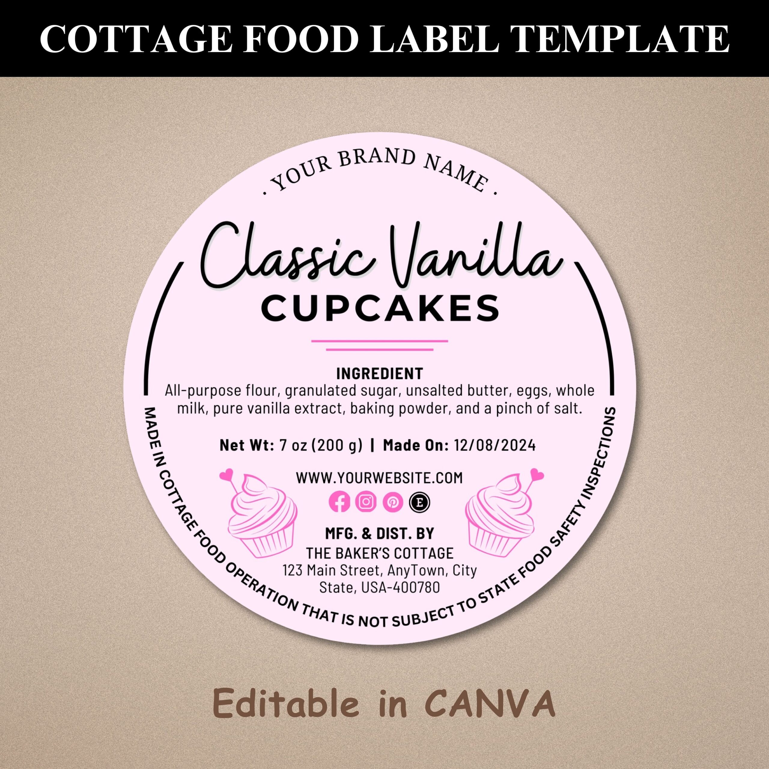Cottage Food Label Cottage Baking Label Printable Food Label Home Baked Goods Label Home Bakery Stickers Ingredient Label Template Etsy