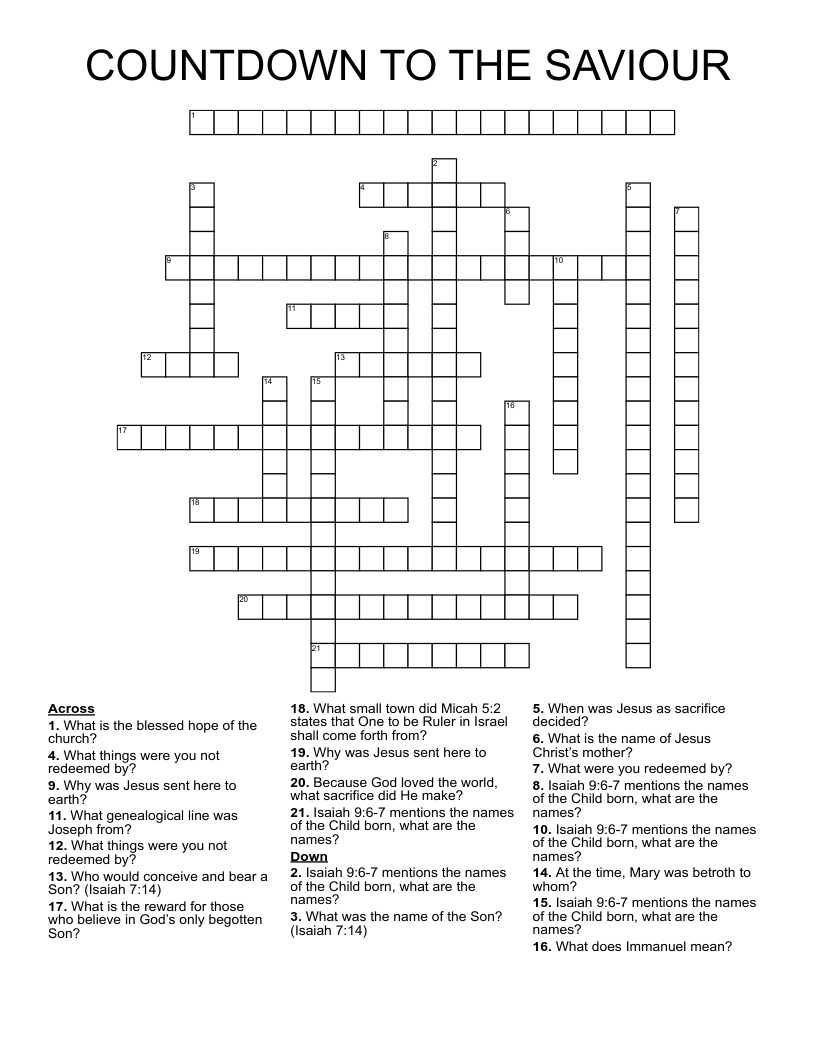 COUNTDOWN TO THE SAVIOUR Crossword WordMint COUNTDOWN TO THE SAVIOUR Crossword WordMint