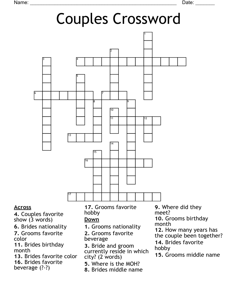 Couples Crossword WordMint Couples Crossword WordMint