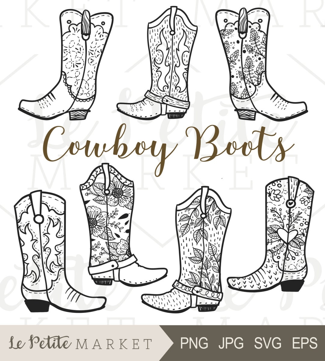 Cowboy Boot Clip Art Hand Drawn Cowboy Boots Cowgirl Boots Clipart Cowboy Boot Digital Stamp Western Boots Clipart Rodeo Clipart Etsy