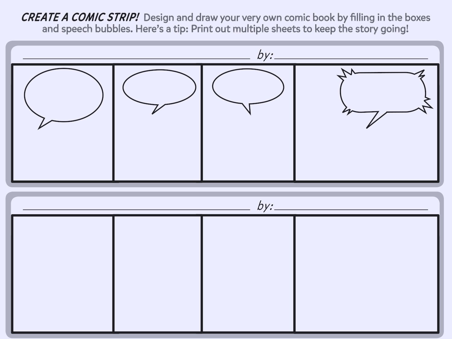 Create A Comic Strip Printable Template Worksheets Printables