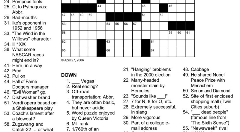 Crossword Puzzle Easy Clue Version