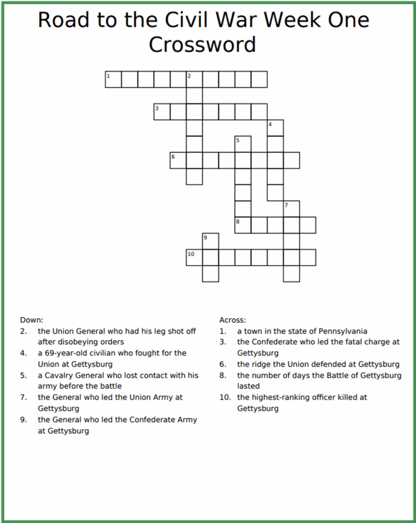Crossword Puzzle Week 1 Road To The Civil War Crossword Puzzle Week 1 Road To The Civil War
