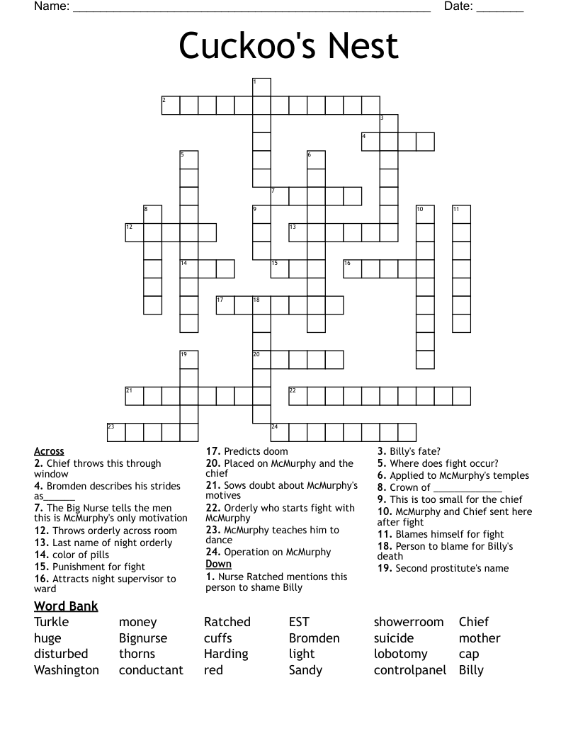 Cuckoo s Nest Crossword WordMint Cuckoo s Nest Crossword WordMint