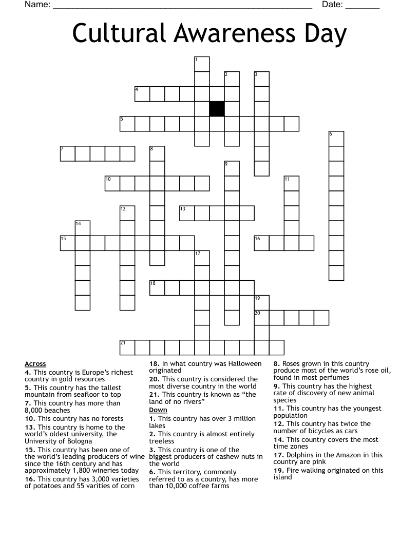 Cultural Awareness Day Crossword WordMint Cultural Awareness Day Crossword WordMint