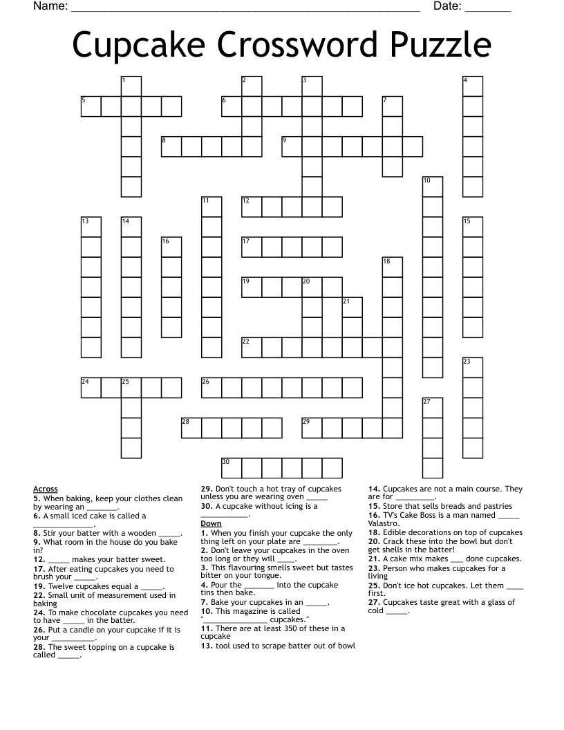 Cupcake Crossword Puzzle WordMint