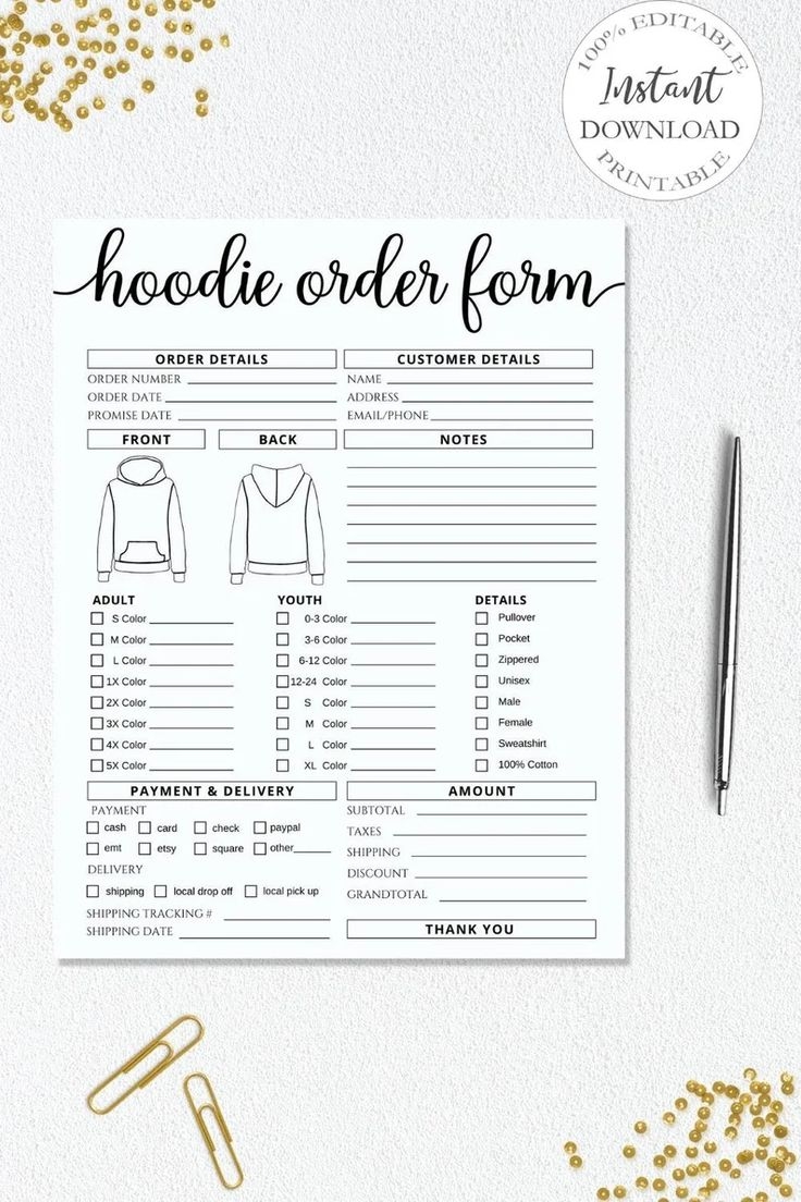 Custom Hoodoe Sweatshirt Order Form Template Free Printable Free T Shirt Order Form Doc 145KB 1 Page s