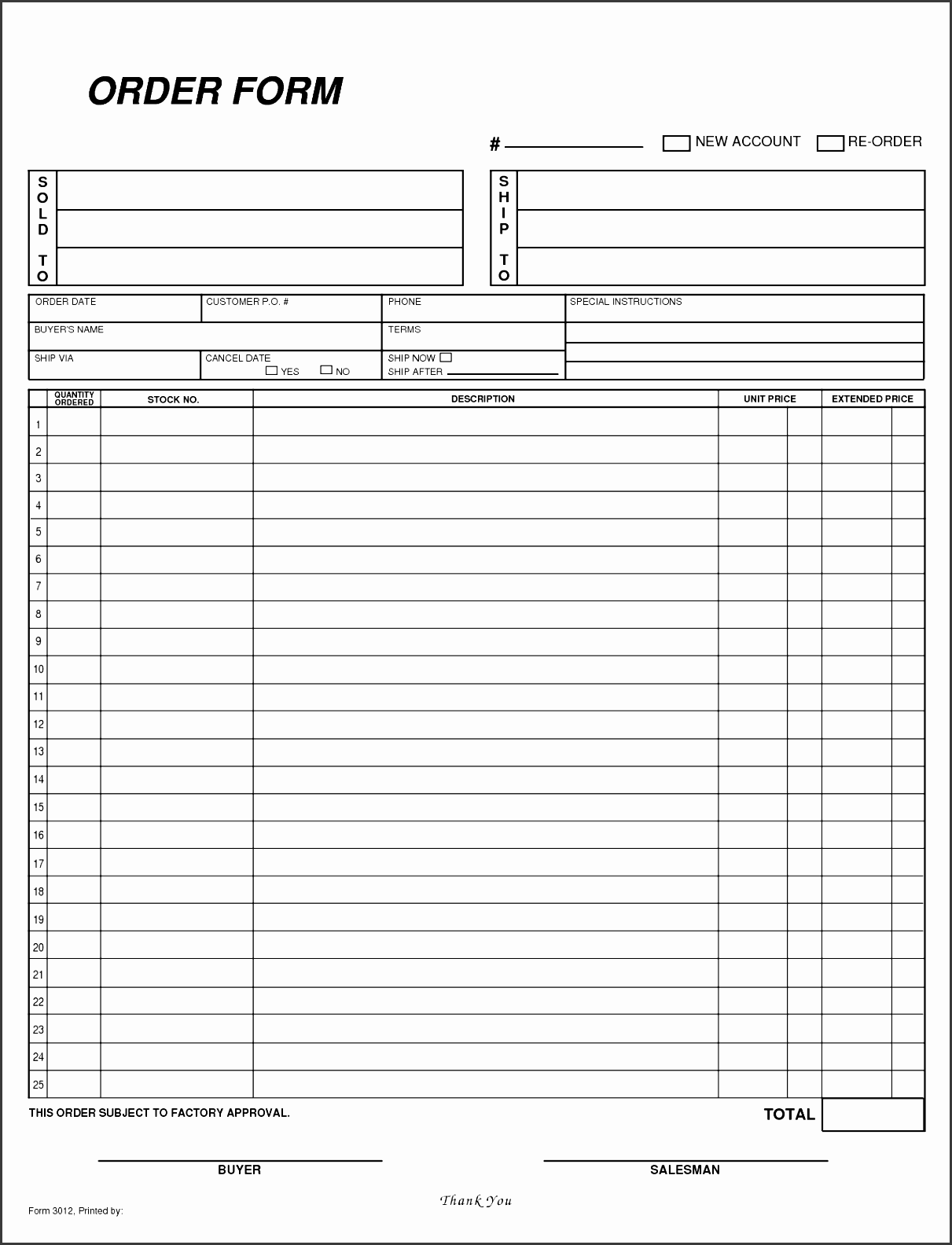 order form template free printable