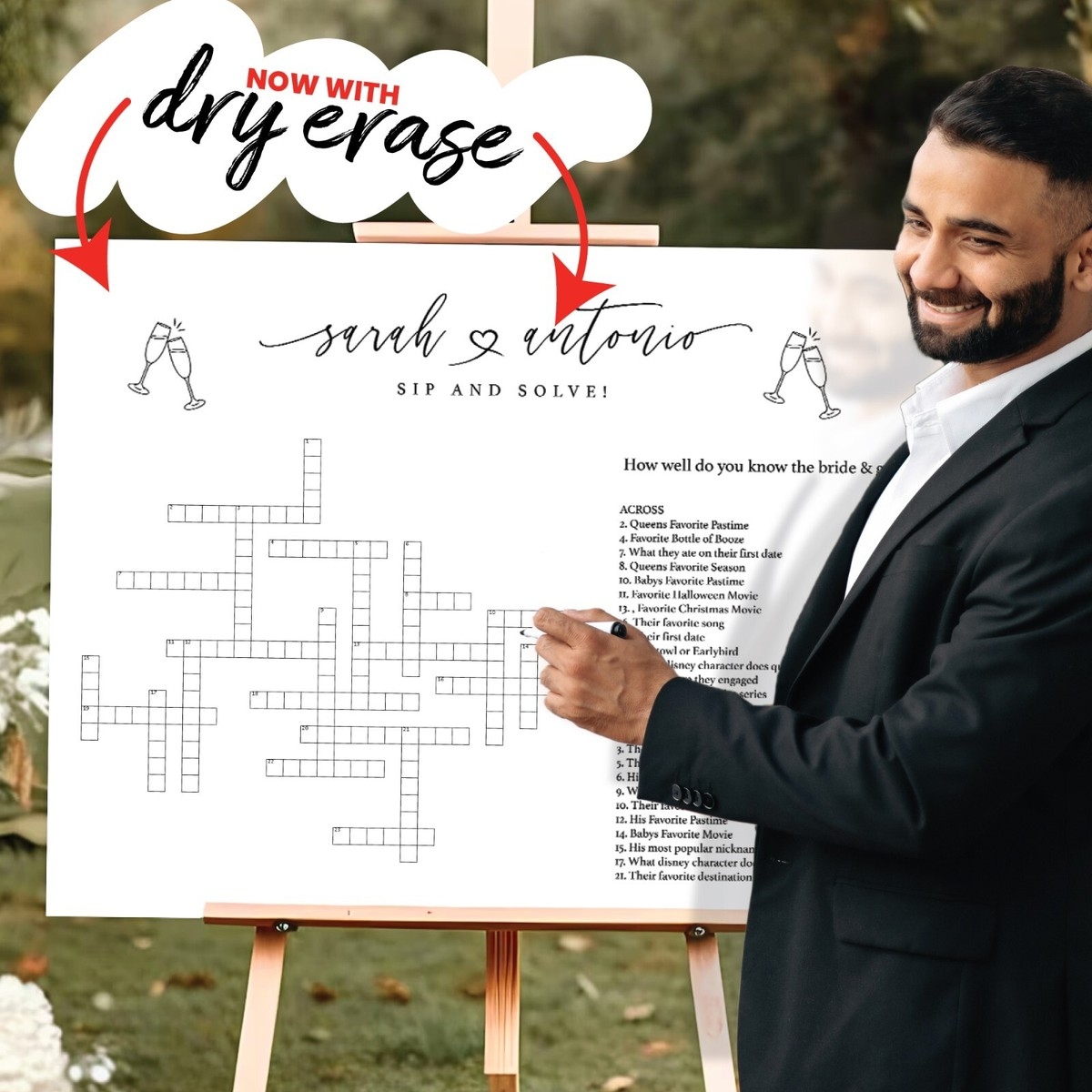 Custom Sip And Solve Wedding Crossword Game On Dry Erase Board Boho Wedding Game EBay