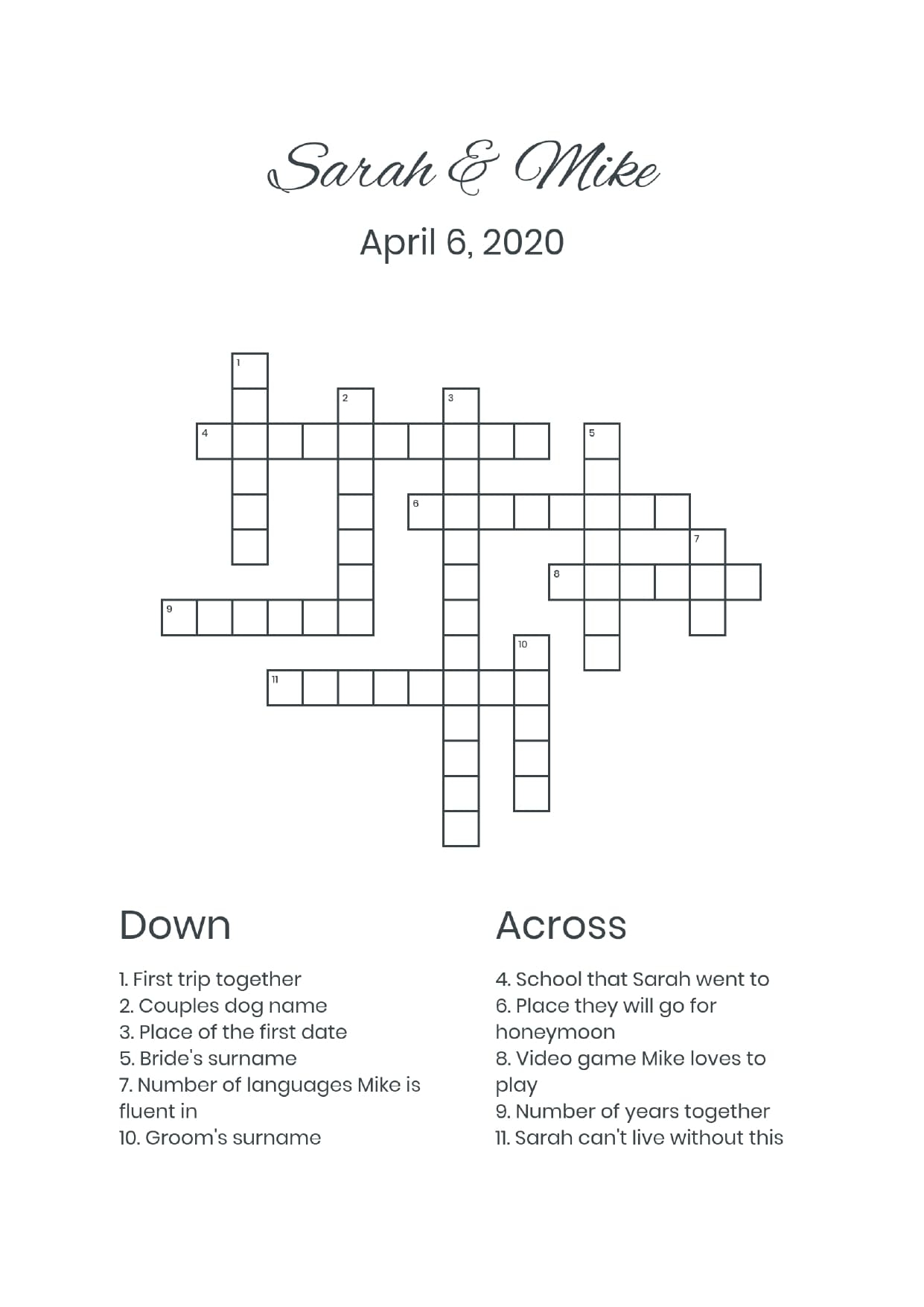 Custom Wedding Crosswords And Wordsearches Perfect Crosswords
