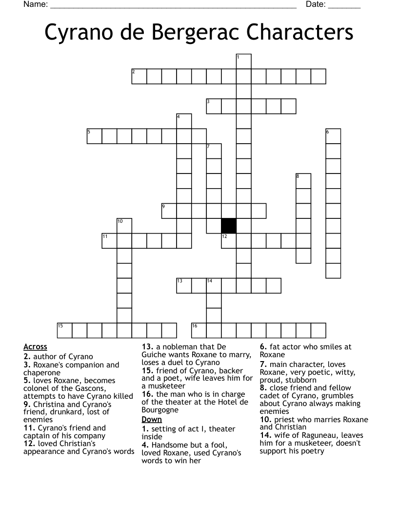 Cyrano De Bergerac Characters Crossword WordMint