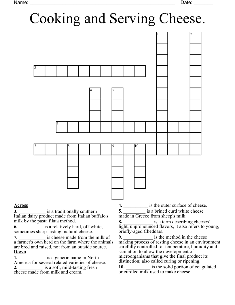 Dairy Cheese Substitutes Crossword WordMint