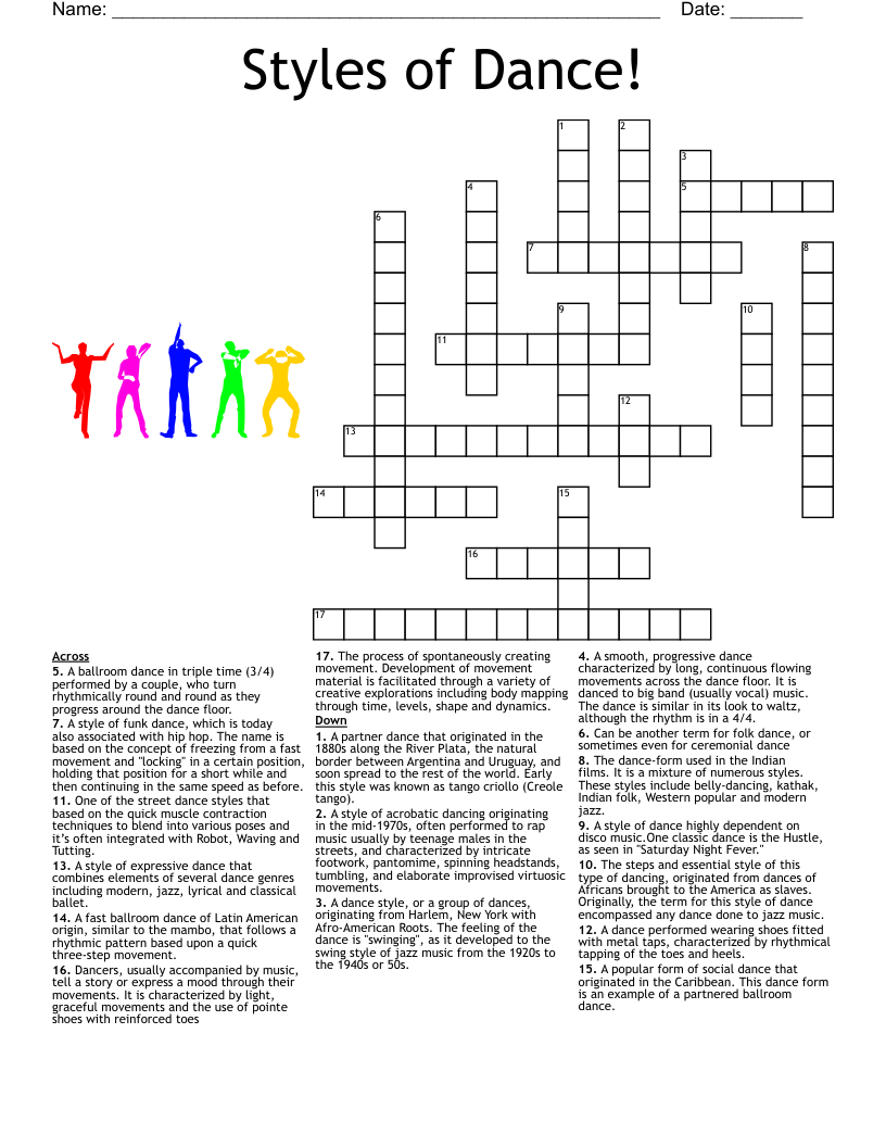Dance Styles Crossword WordMint Dance Styles Crossword WordMint