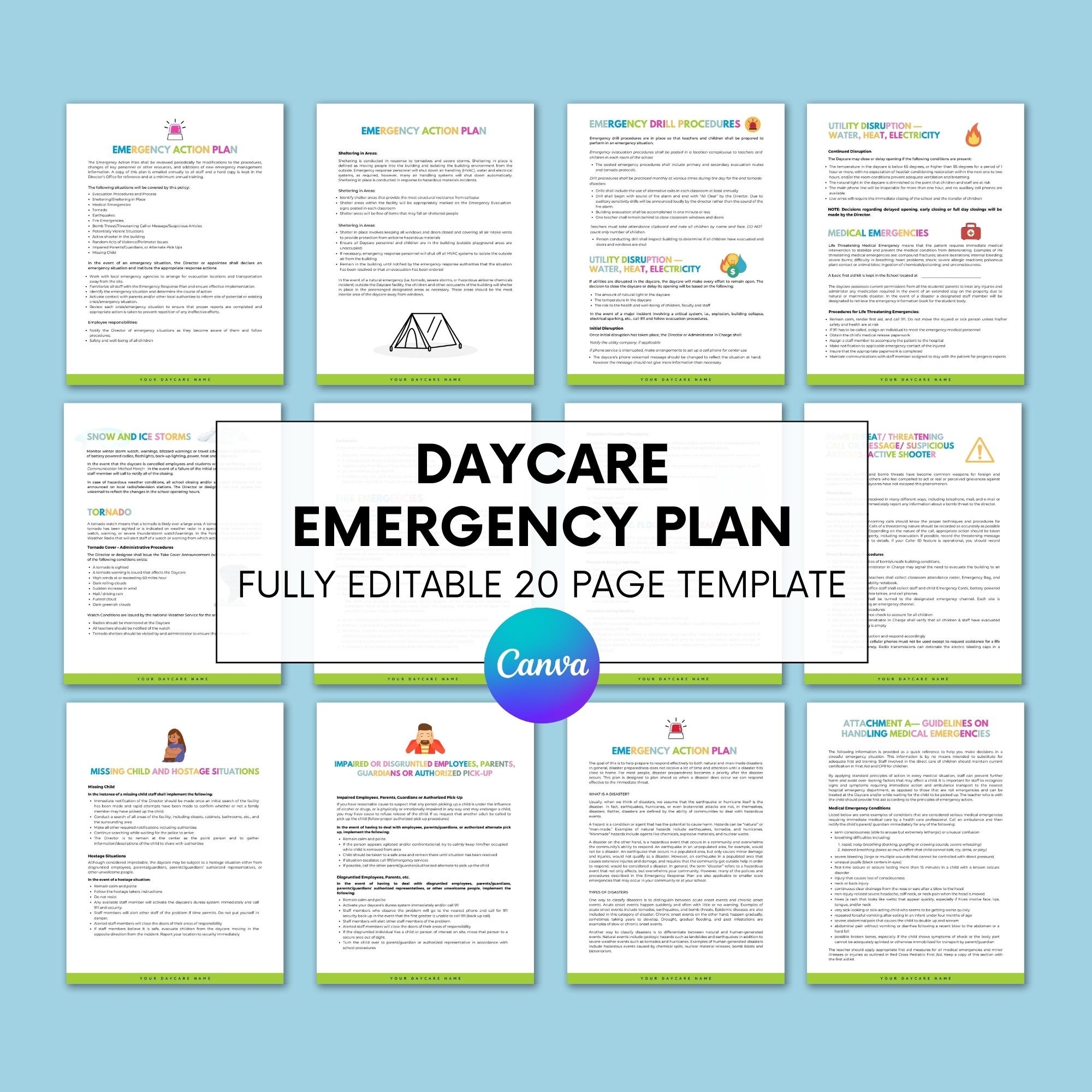 Daycare Emergency Plan Childcare Emergency Plan Template Emergency Plan Of Action Daycare Forms Emergency Preparedness Etsy