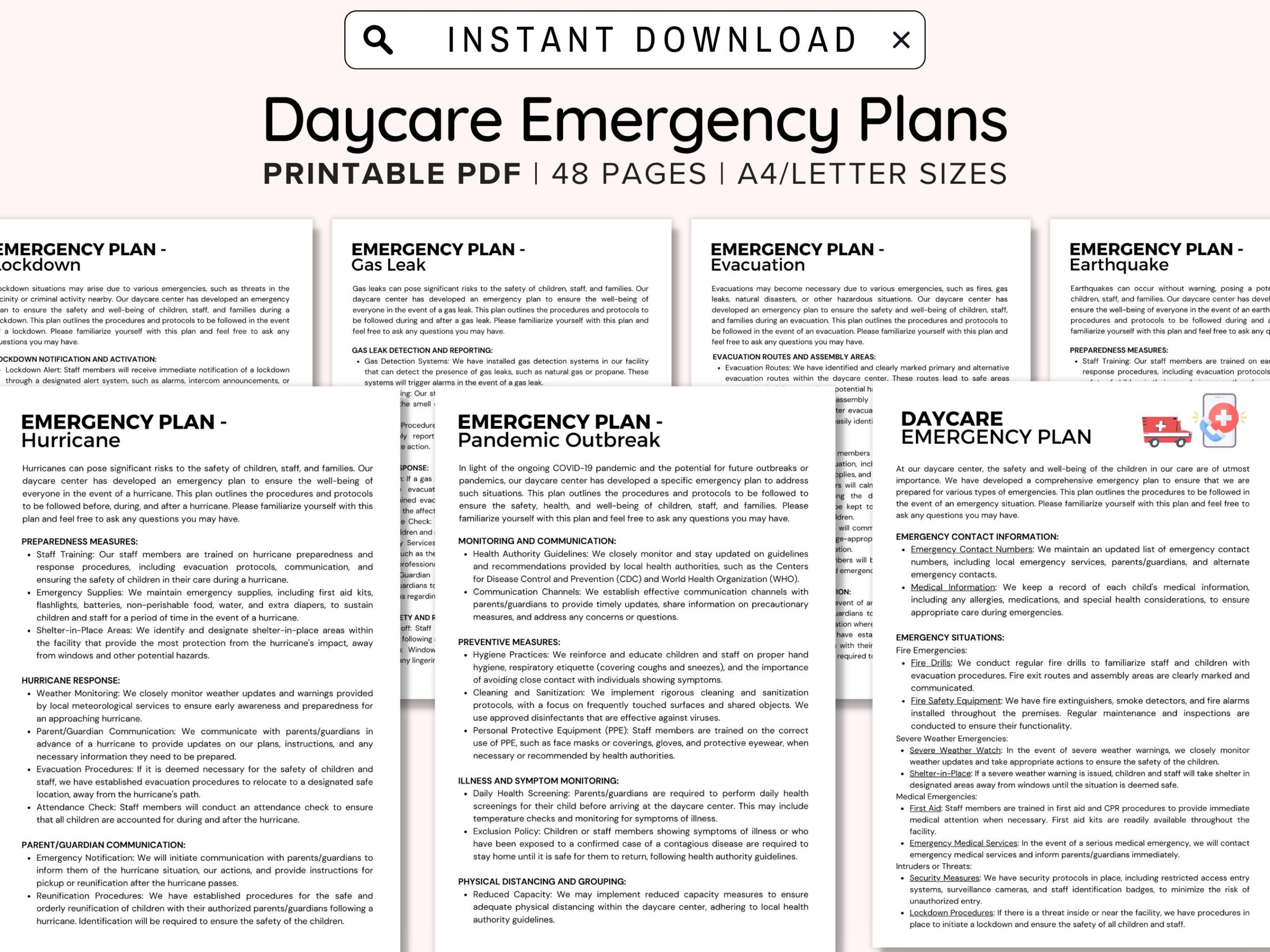 Daycare Emergency Plans Childcare Center Printable Daycare Forms Perfect For Preschool In Home Child Care Business Emergency Evacuation Etsy
