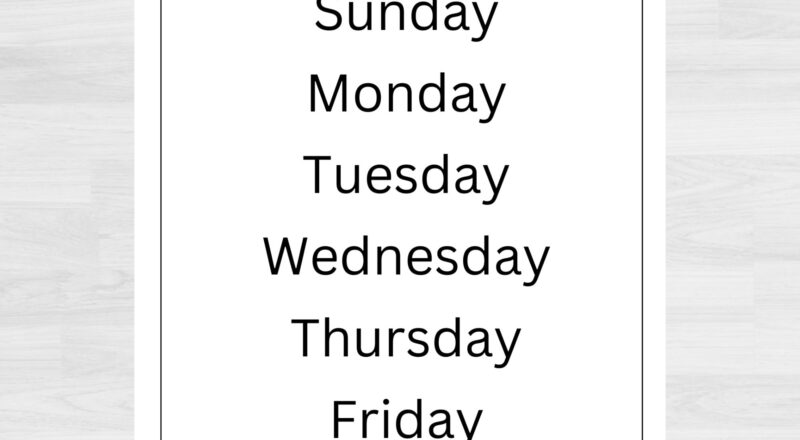 Days Of The Week Printable Chart Pre k Learning PDF PNG Etsy