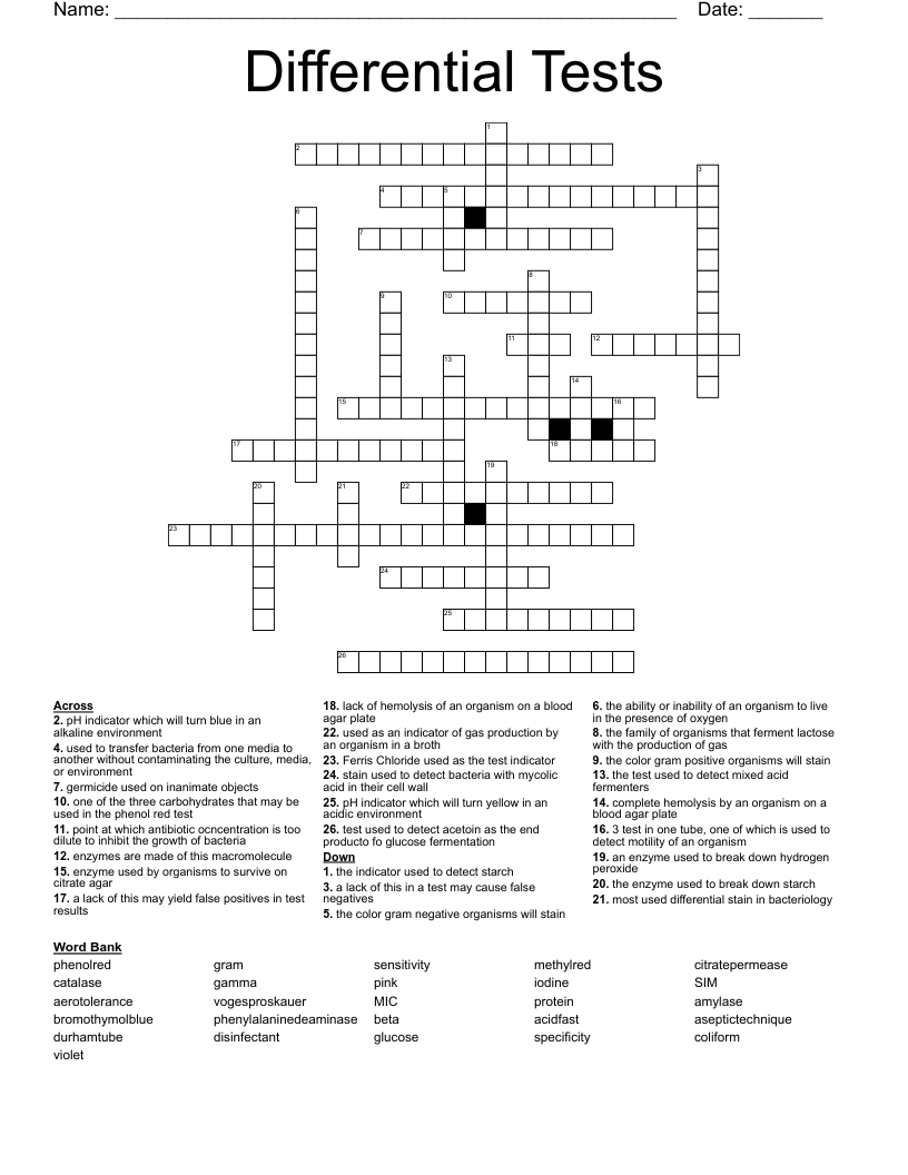 Differential Tests Crossword WordMint