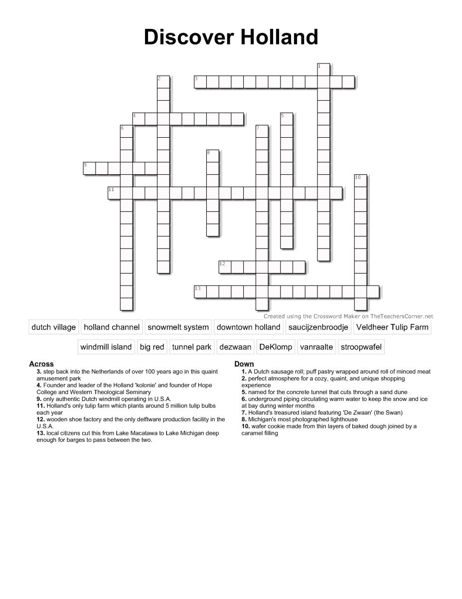 Discover Holland Crossword Puzzle Discover Holland Crossword Puzzle