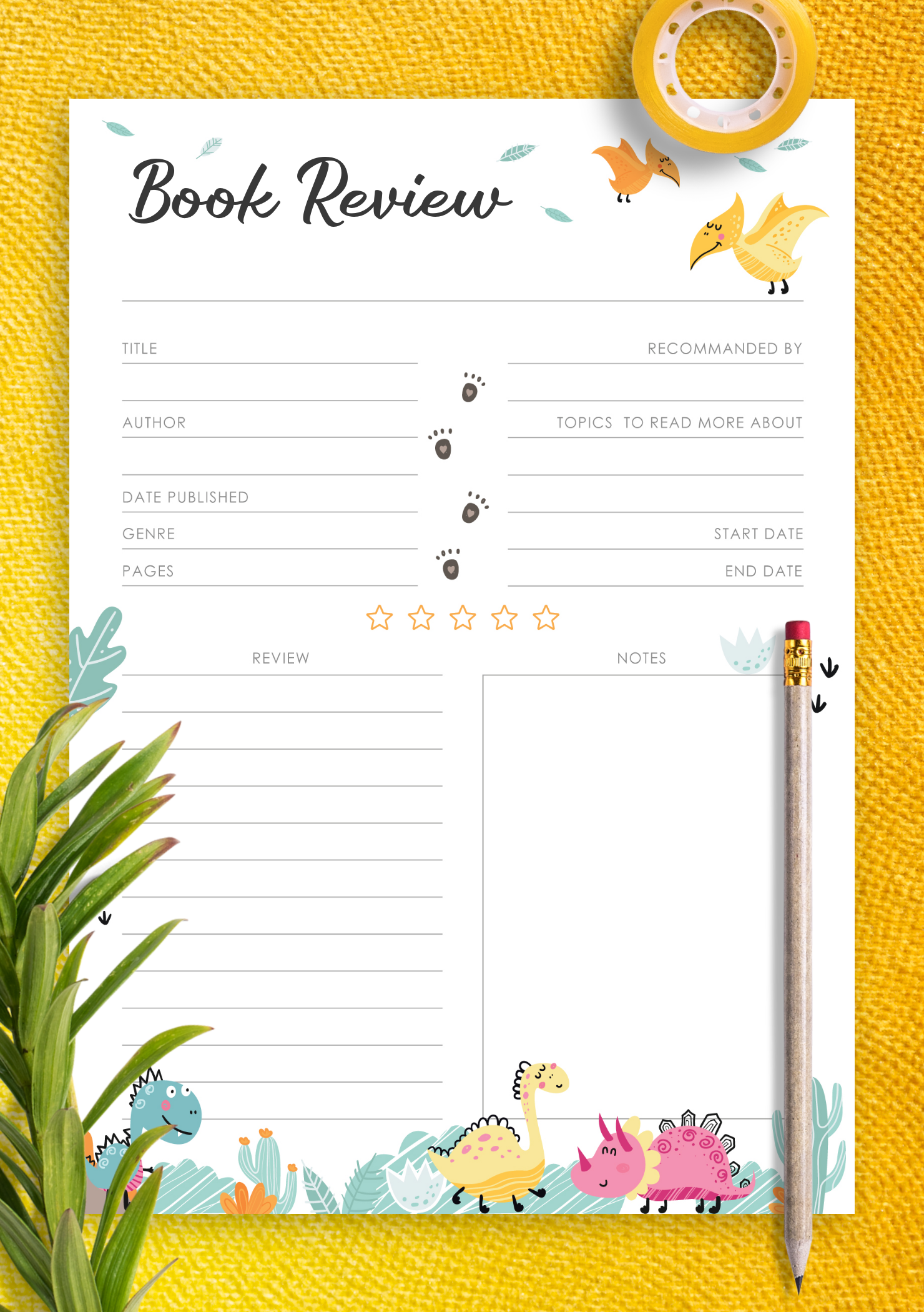 Download Printable Dinosaurs Book Review Template For Kids PDF
