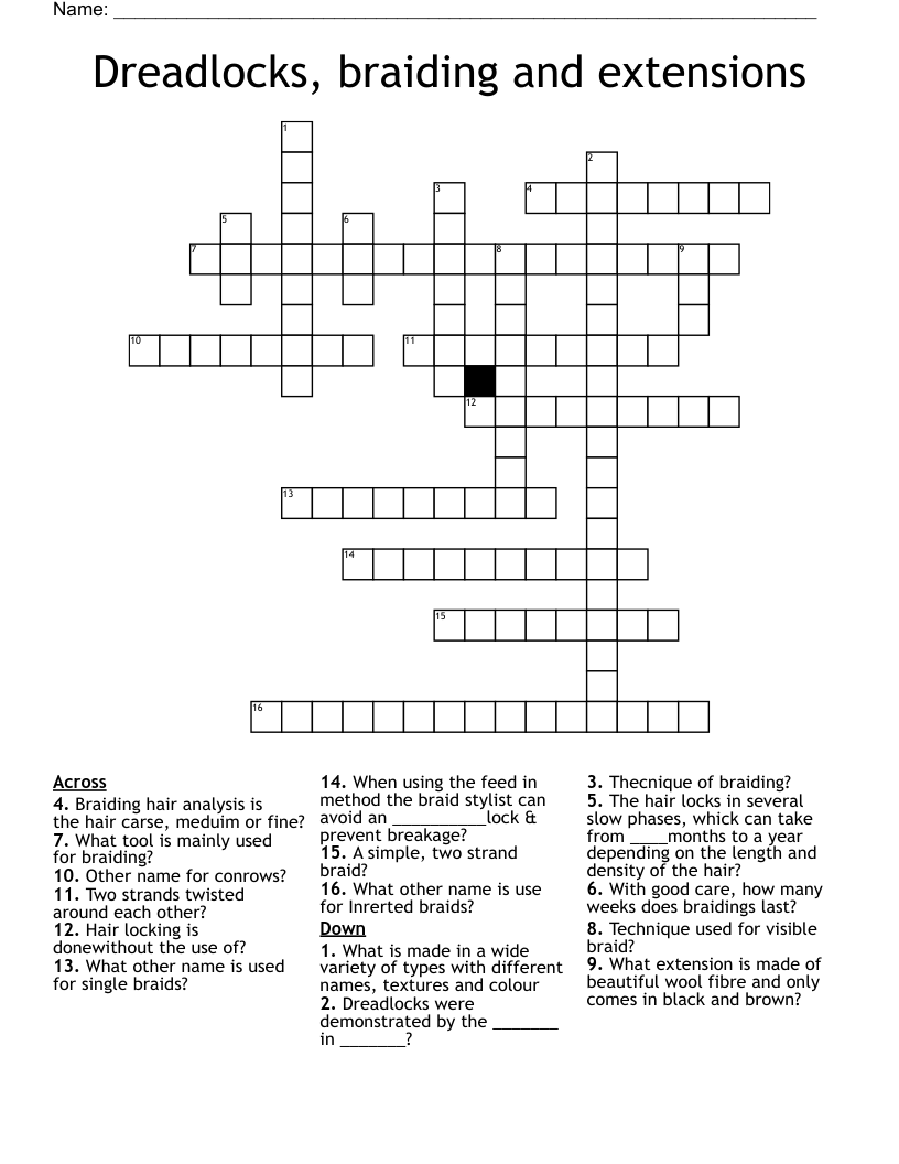 Dreadlocks Braiding And Extensions Crossword WordMint
