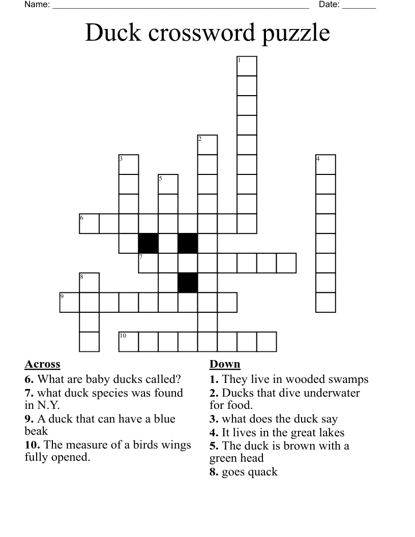Duck Crossword Puzzle WordMint Duck Crossword Puzzle WordMint