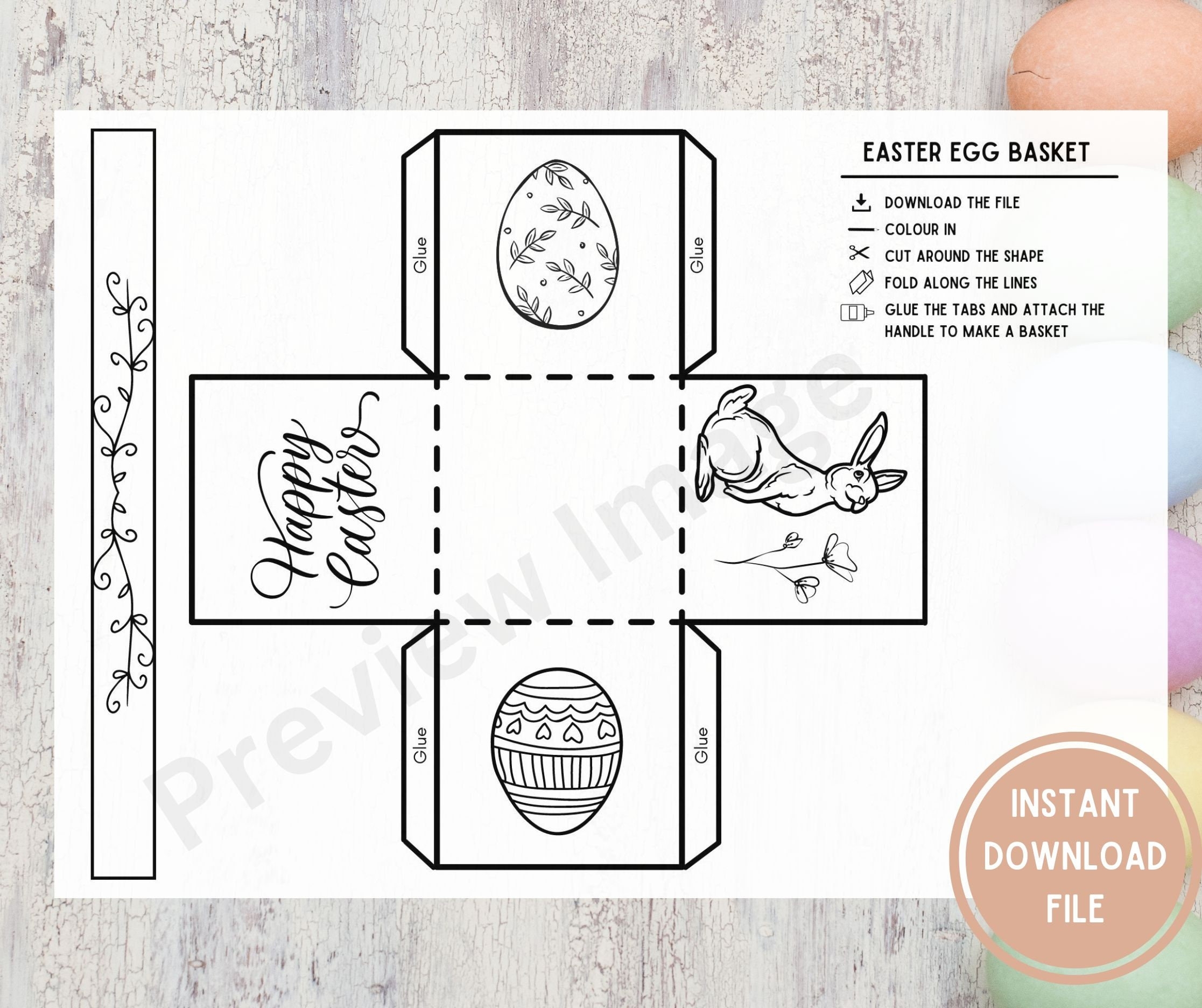 Easter Basket Printable Template For Kids Coloring Activity Printable Digital Download PDF A4 Etsy