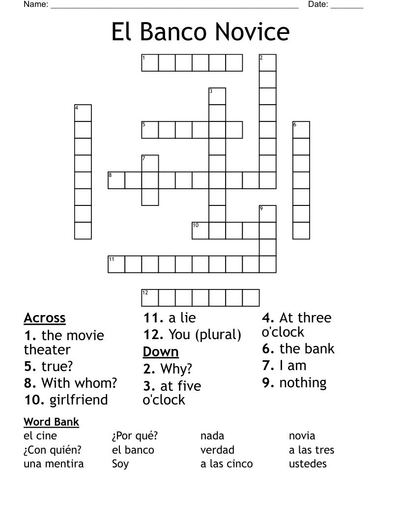 El Banco Novice Crossword WordMint