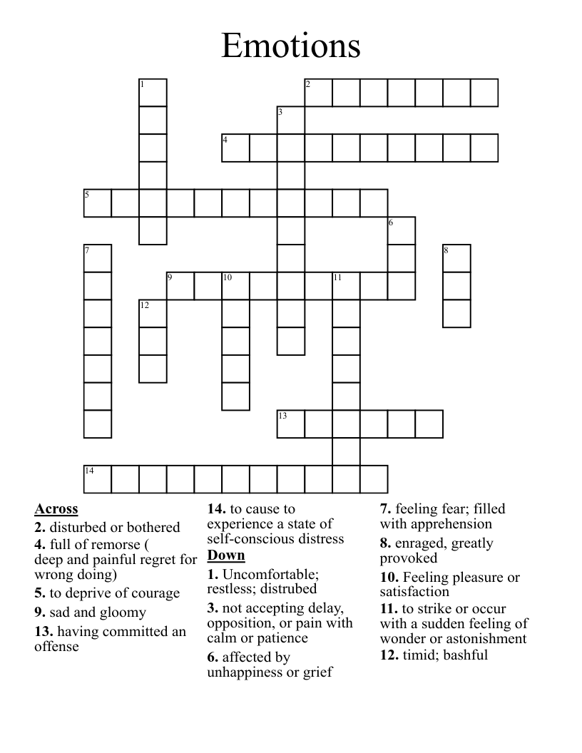 Emotions Crossword WordMint