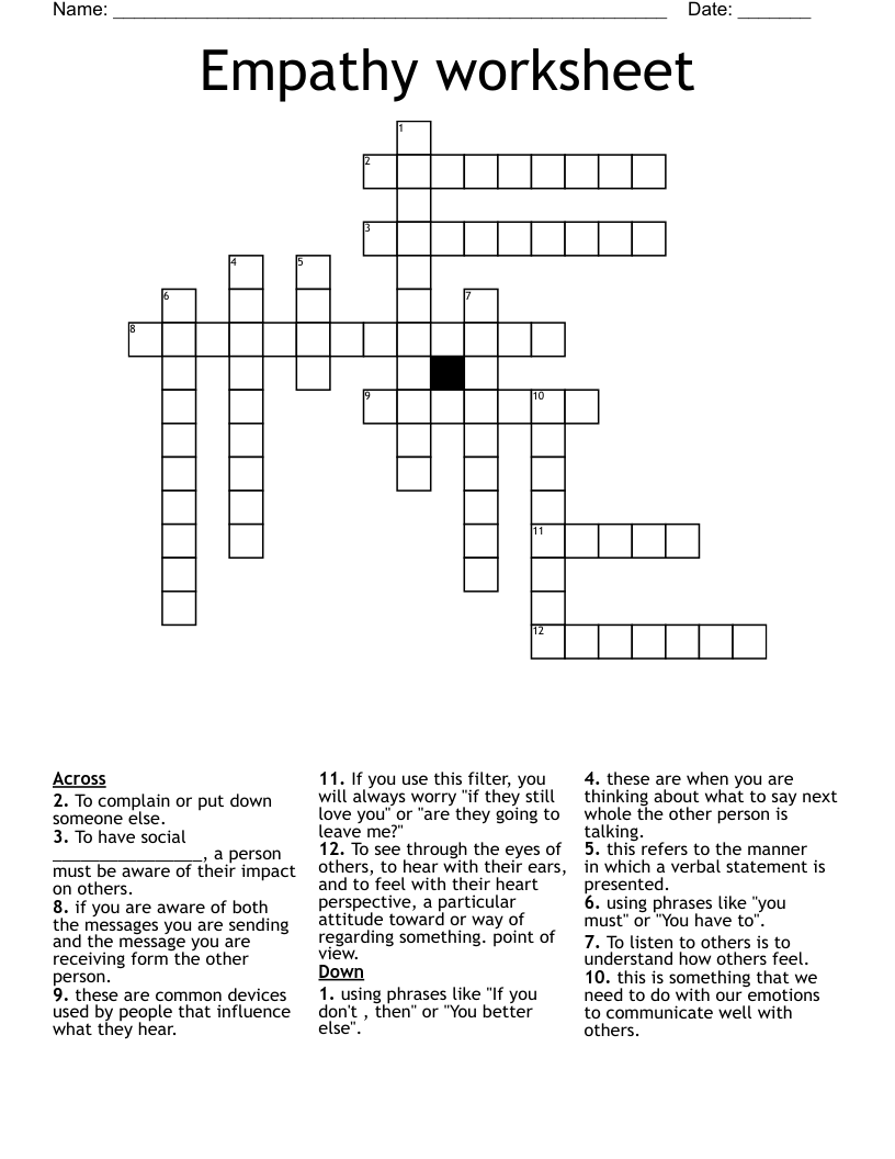 Empathy Worksheet Crossword WordMint Empathy Worksheet Crossword WordMint