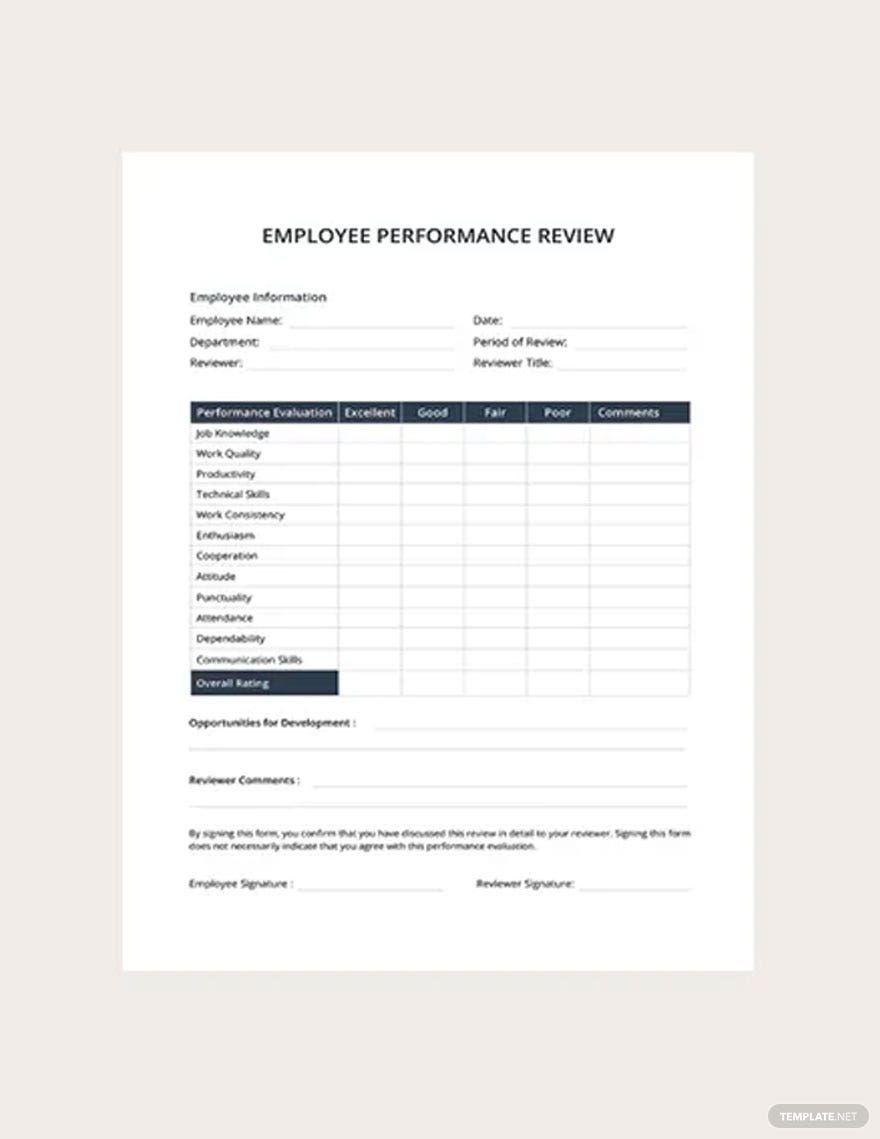employee review template free printable