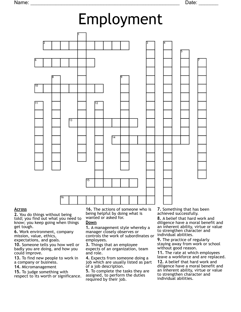 Employment Crossword WordMint