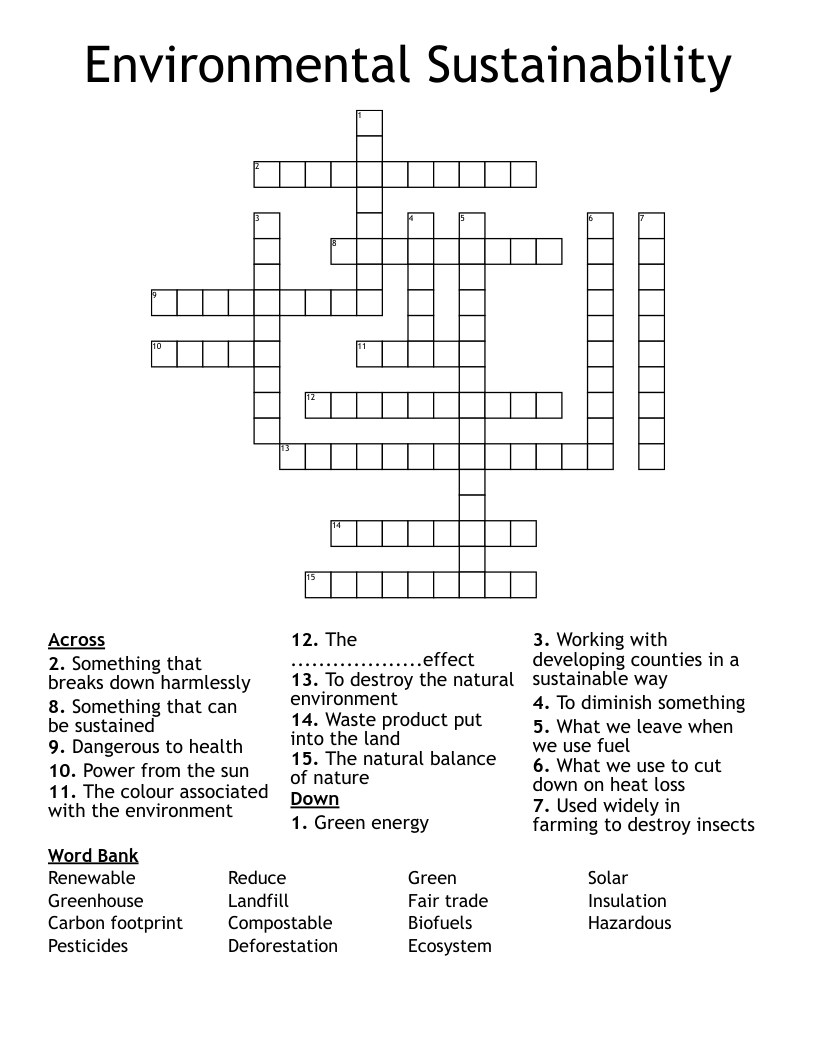 Environmental Sustainability Crossword WordMint
