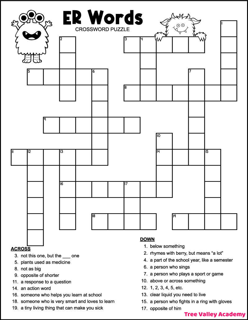 ER Words Crossword Tree Valley Academy