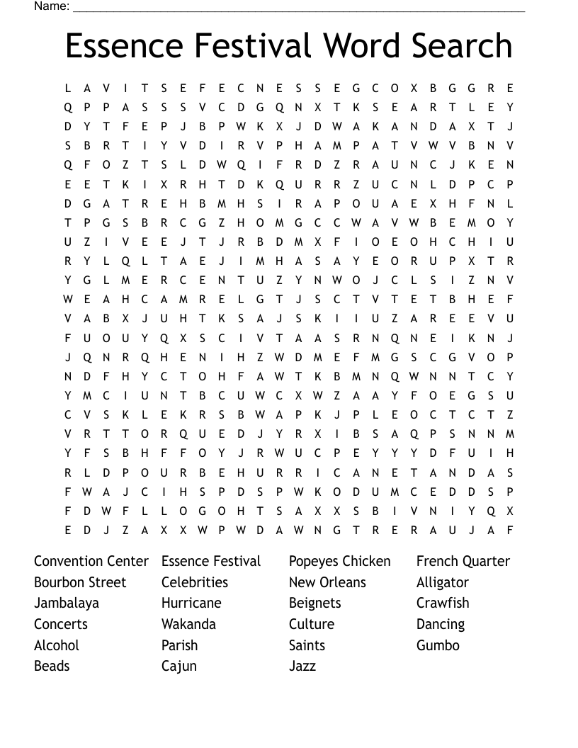 Essence Festival Word Search WordMint