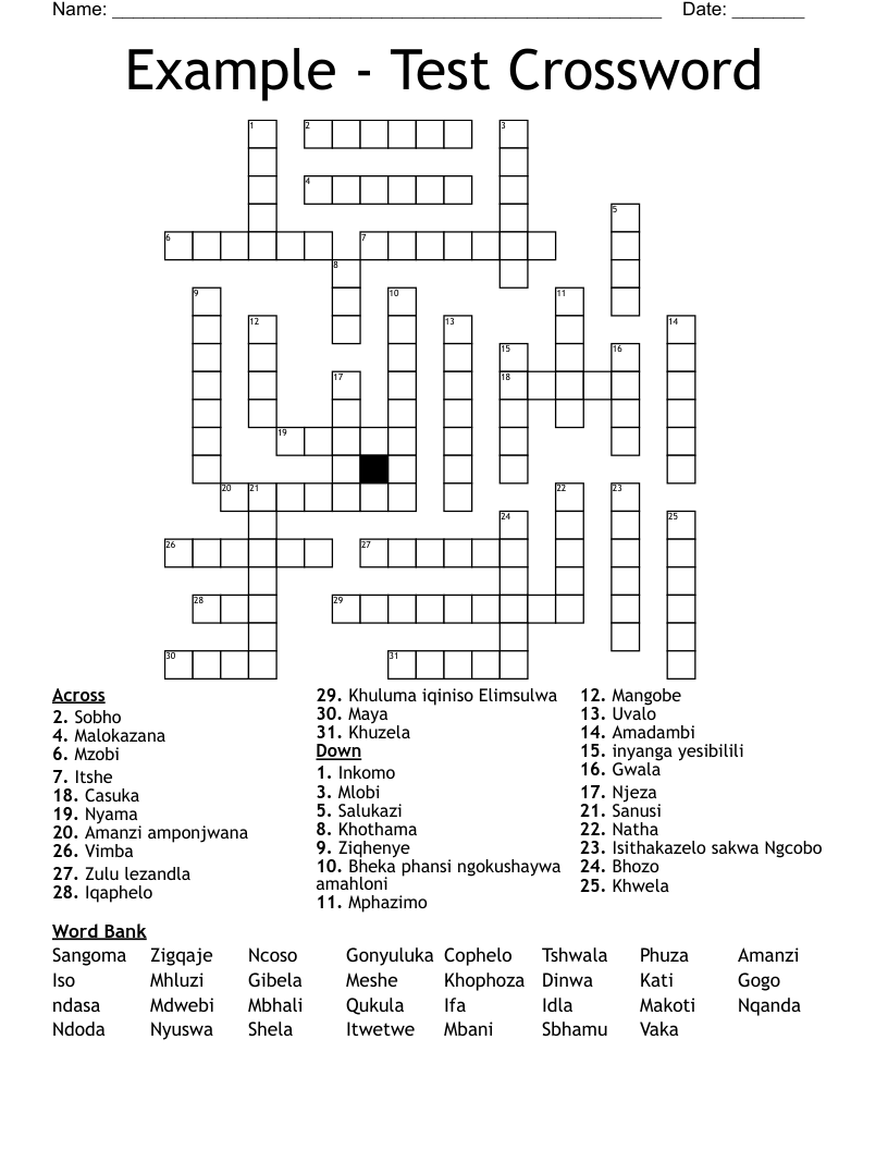 Example Test Crossword WordMint