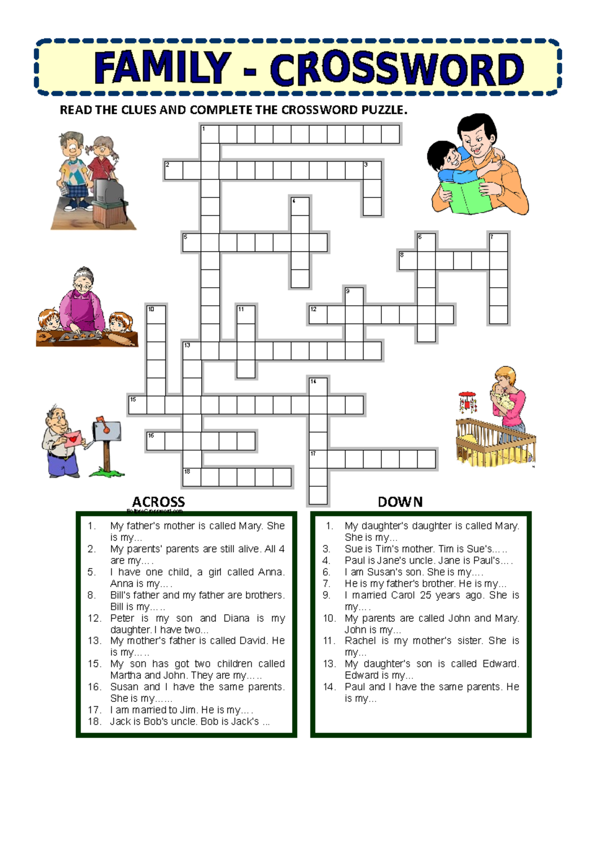 Family crossword Crossword READ THE CLUES AND COMPLETE THE CROSSWORD PUZZLE ACROSS DOWN My Studocu
