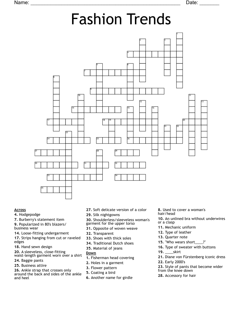 Fashion Trends Crossword WordMint